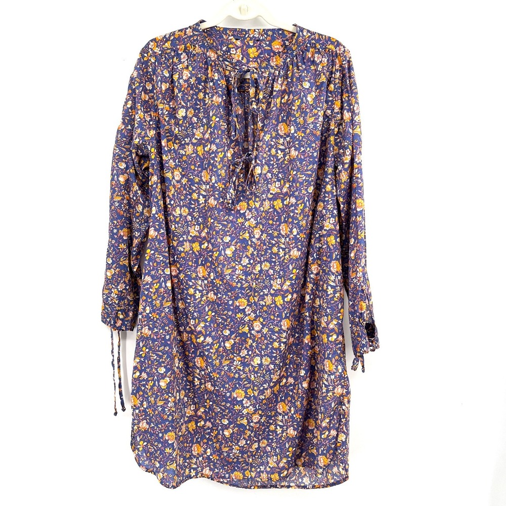 Tunic beach dress in midnight floral purple blue orange shift coverup casual L